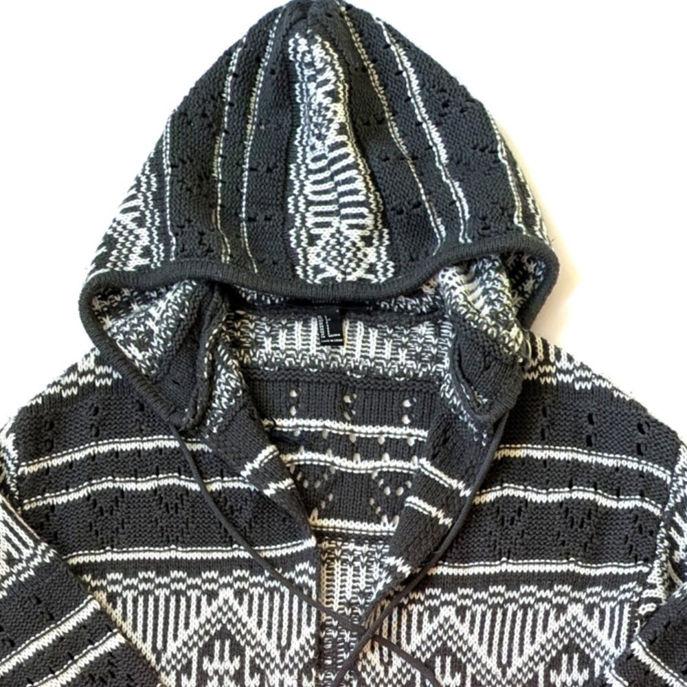 FOREVER 21 Long Knit Sweater Cardigan Jacket with Hood Green/White Size 8 - Picture 2 of 8